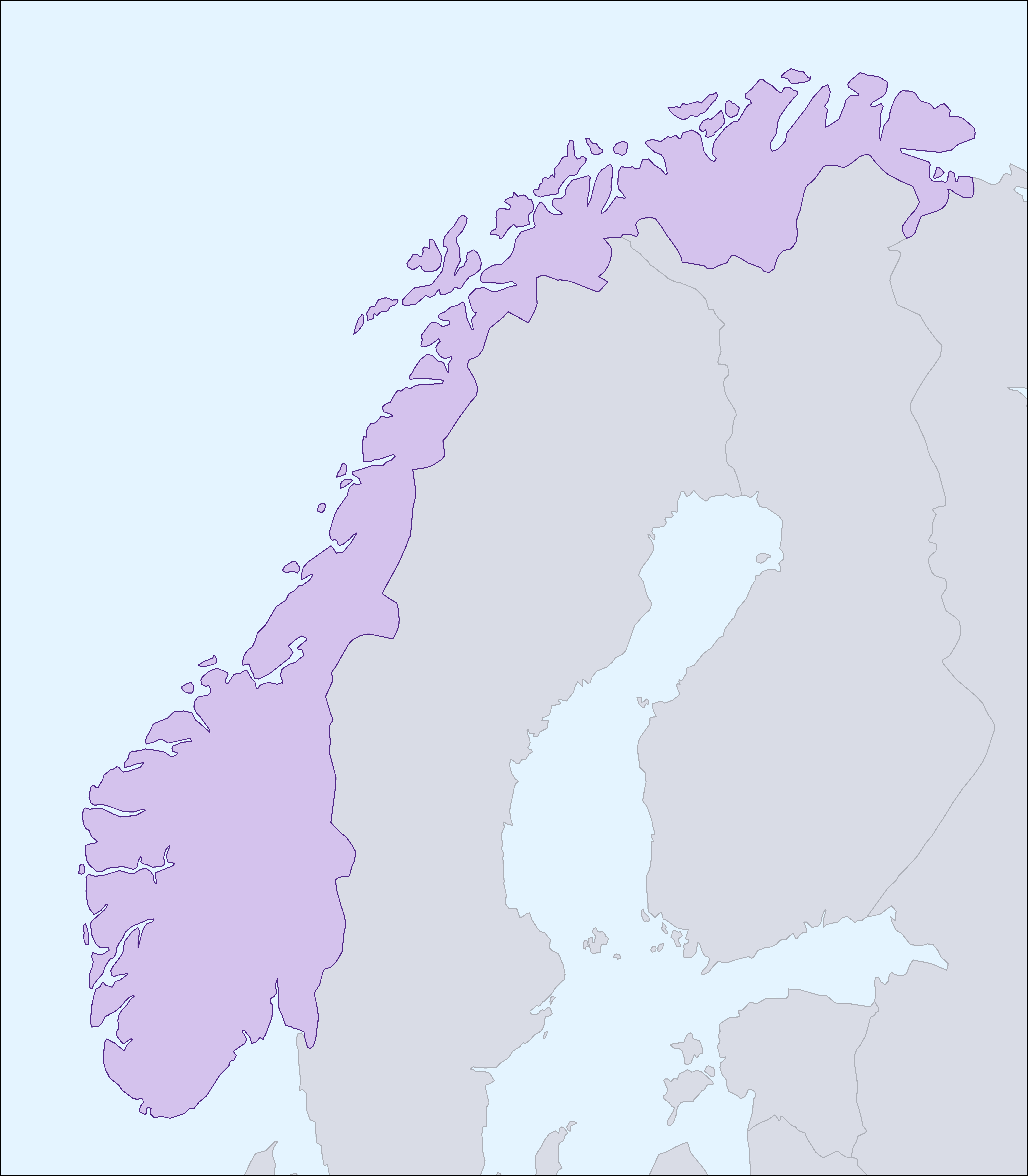 Map depicting Norway and the surrounding countries.
